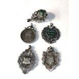 5 antique / vintage silver fobs includes coin and swivel fobs