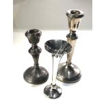 3 silver items includes 2 single candlesticks and a silver bud vase largest candle stick measures