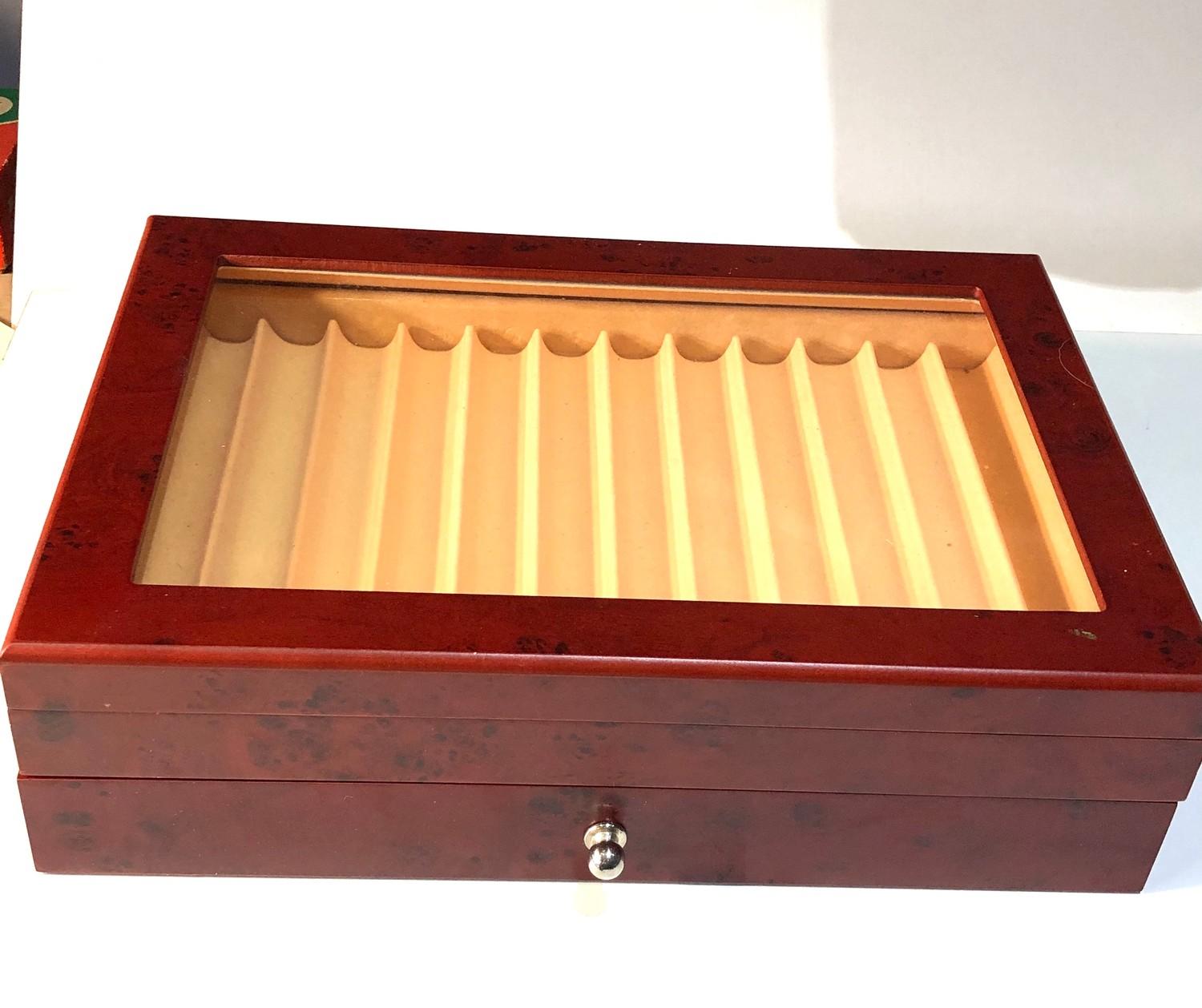 Pen display case for 24 pens measures approx 31cm by 21cm 9cm tall