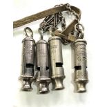 4 Vintage whistles inc 1940 arp and g.p.o etc