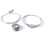 Selection of silver jewellery bracelets and ring includes heart design pull chain etc