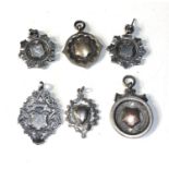 6 antique silver pocket watch chain fobs 43g