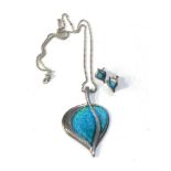 Vintage silver and enamel pendant necklace and matching earrings pendant measures approx 5.3cm