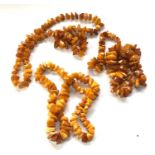 3 antique egg yolk amber bead piece necklaces total weight 186g
