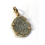 14ct gold antique coin set pendant weight 4.2g