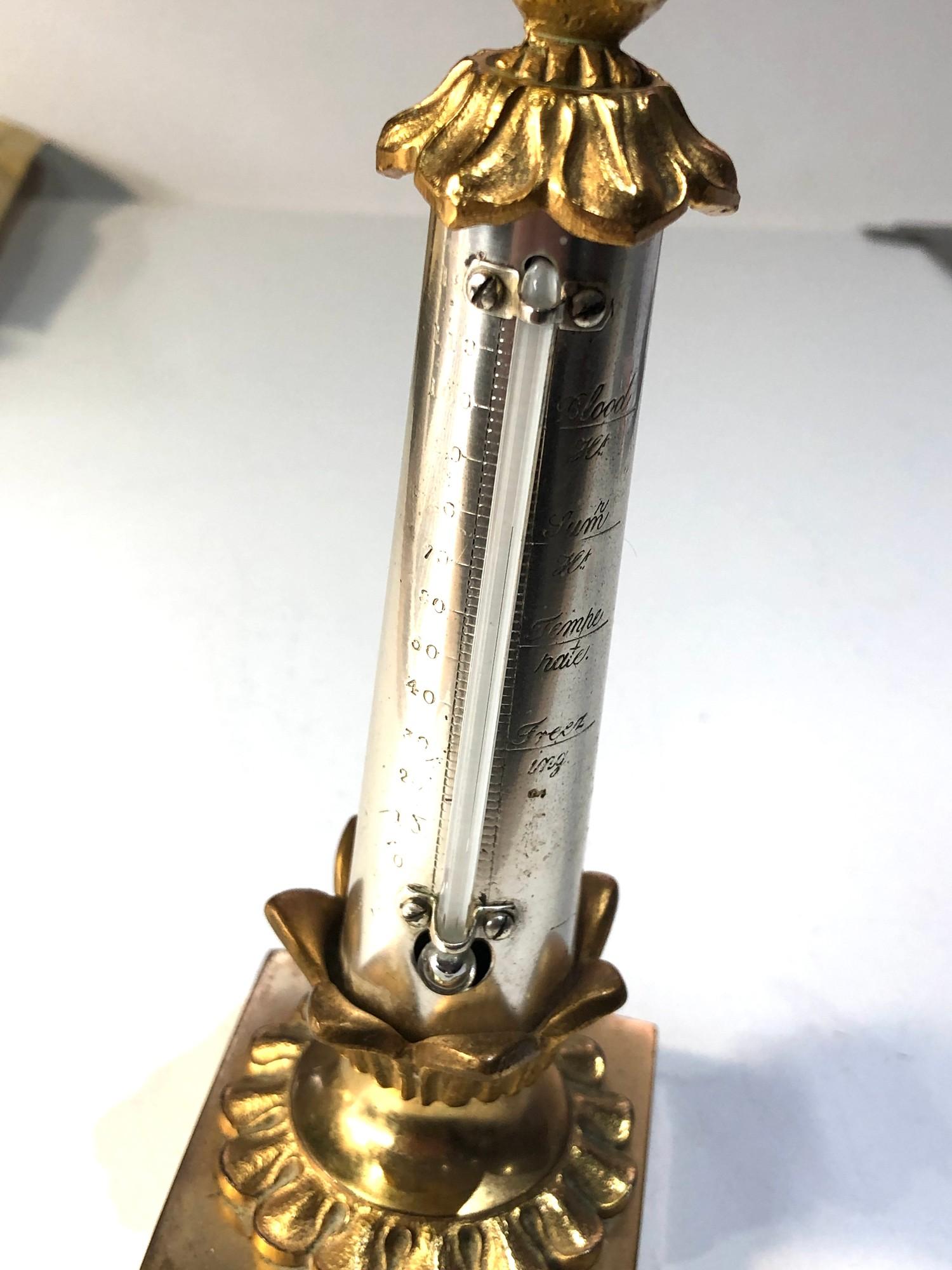Antique gilded brass ormolu table thermometer with pheasant top measures approx 19cm tall - Image 3 of 6