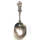 Large ornate antique Dutch silver spoon measures approx 27cm bowl measures approx 9cm by 6.2cm