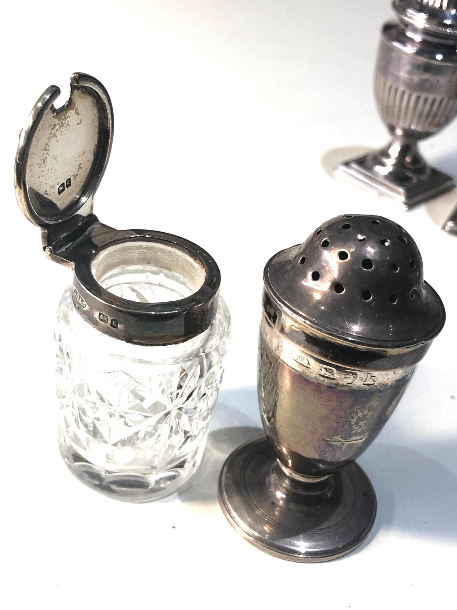 4 antique silver salts mustard and pepper pots - Image 4 of 4