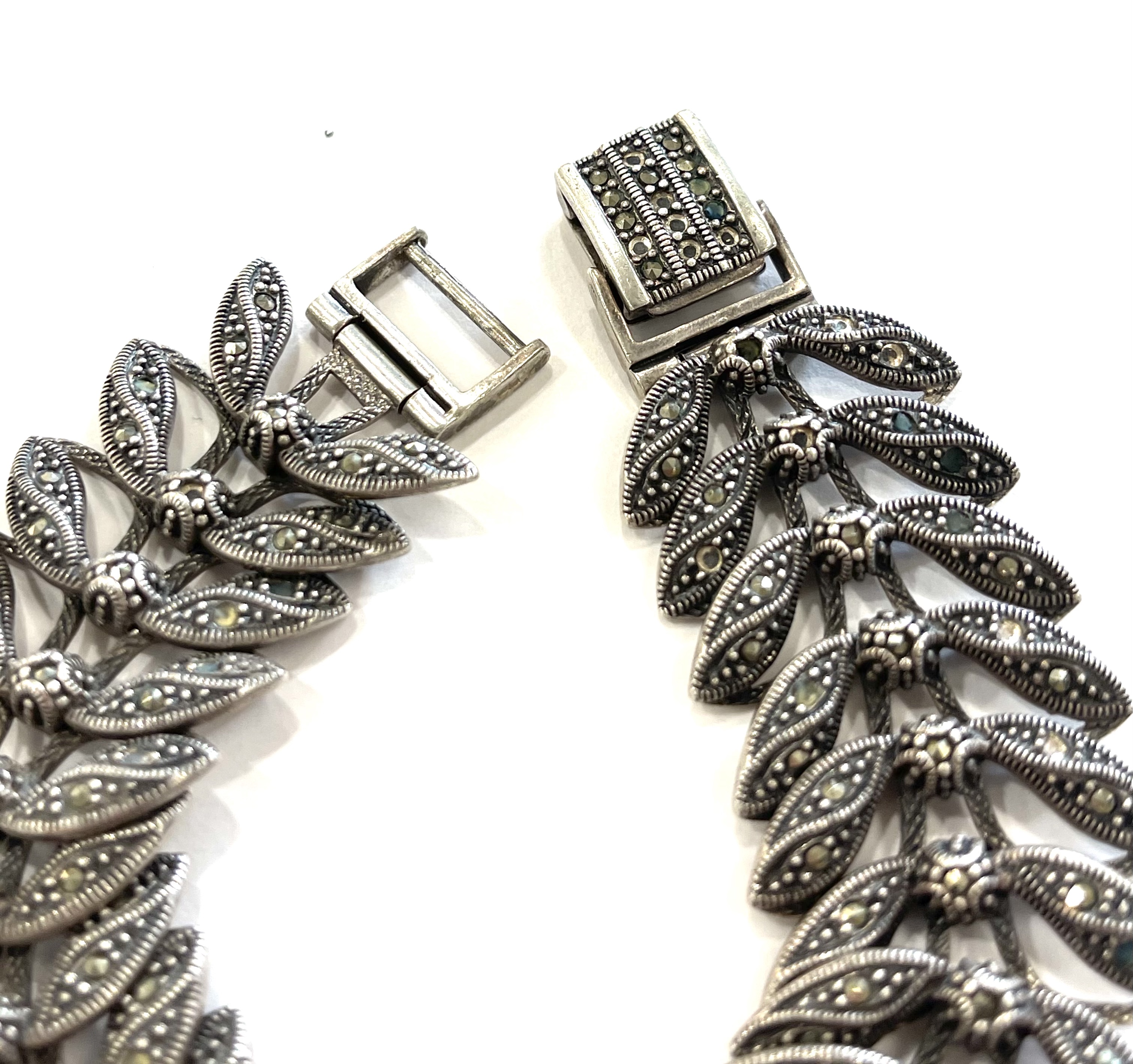 Vintage silver and marcasite bracelet missing some marcasite stones hallmarked 925 weight 45g - Image 2 of 3