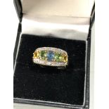 9ct gold diamond and gem set ring size n weight 4.3g