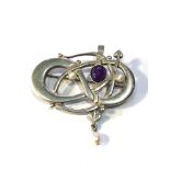 Sterling silver shetland silver and amethyst pearl brooch