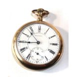 Fine waltham Vanguard railway pocket 24 hour dial watch in gold plated case screw back measures