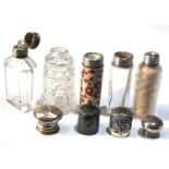 5 small antique silver top scent bottles largest measures approx 6.2cm age related bumps and dents