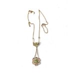 Antique 9ct gold peridot and seed-pearl pendant necklace xrt tested as 9ct gold pendant measures