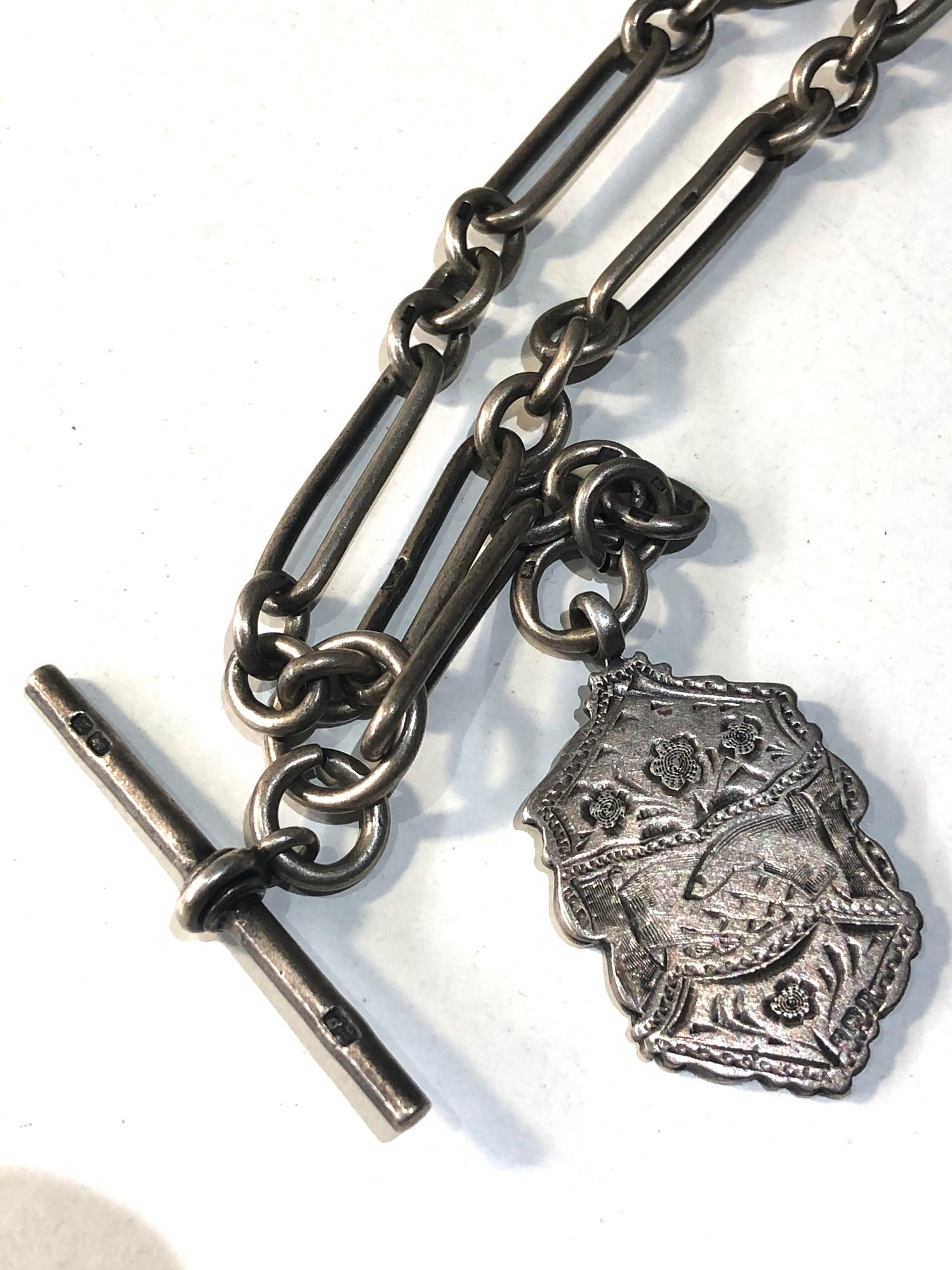 Antique fancy link silver double Albert watch chain and fob weight 45g - Image 3 of 4