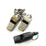 3 vintage railway transport whistles inc G.W.R & N.E.R and L.C.T