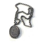 Victorian silver locket and chain locket measures approx 4.5cm drop by 2.6cm wide