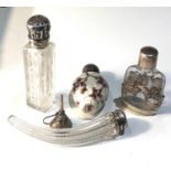 4 small antique silver top scent bottles largest measures approx 9cm lid hinge pin missing age