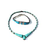 Vintage Mexican silver turquoise set necklace and bracelet