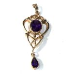 9ct gold amethyst pendant measures approx 5.1cm drop by 1.9cm weight 4g