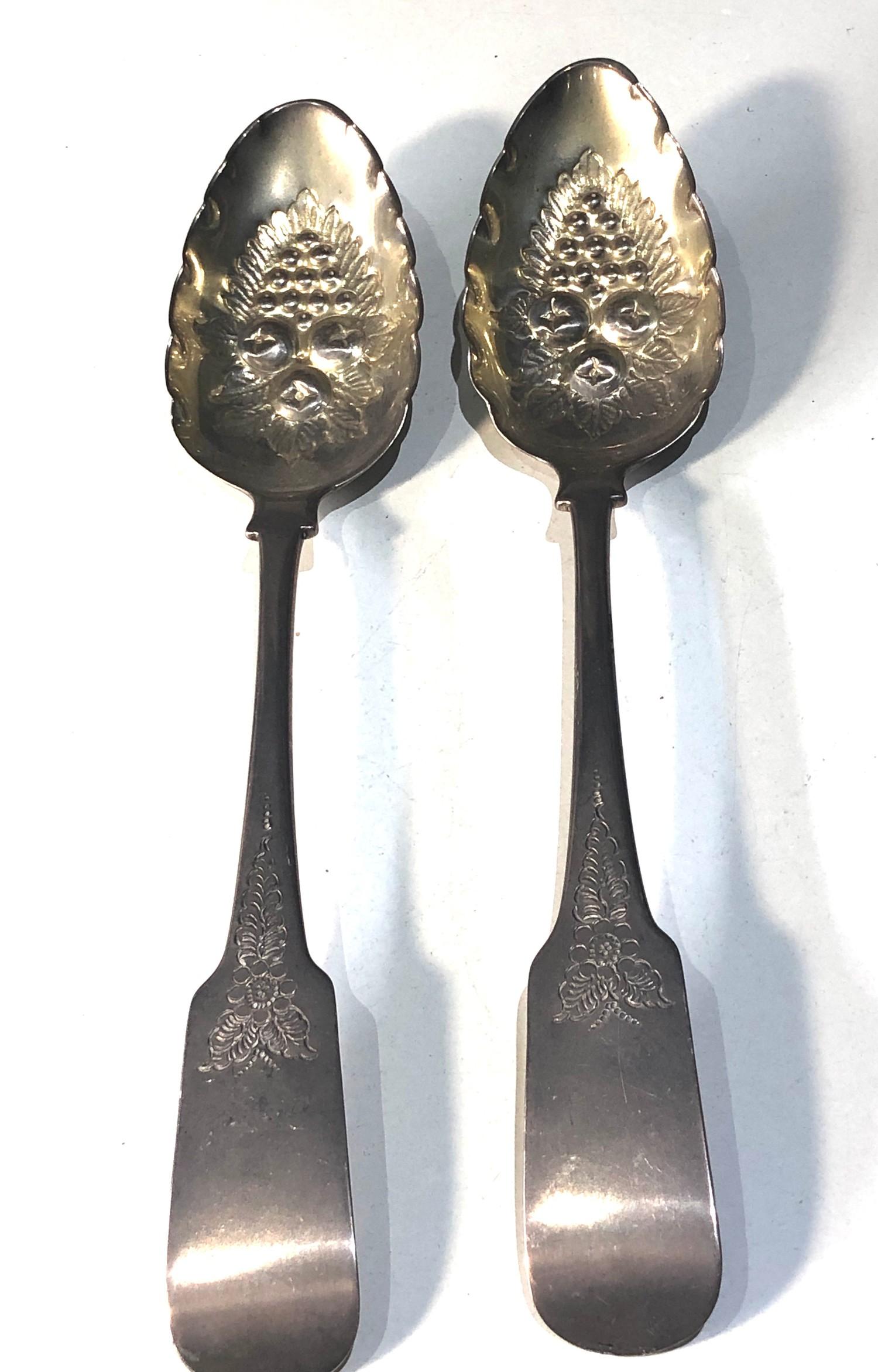 Pair of antique Irish silver berry spoons and and early London silver berry spoon pair measures - Image 2 of 5