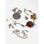 Selection of vintage silver jewellery includes 1889 crown and masonic pendant neclaces etc 85g