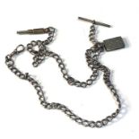 Antique silver double Albert watch chain weight 45g includes book charm fob and watch key