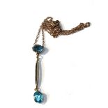 Antique 9ct gold gemstone drop pendant and necklace pedant measures approx 4cm drop weight 2.8g