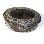 Large antique tortoiseshell and silver mounted box measures approx 19cm by 15cm height 6cm good