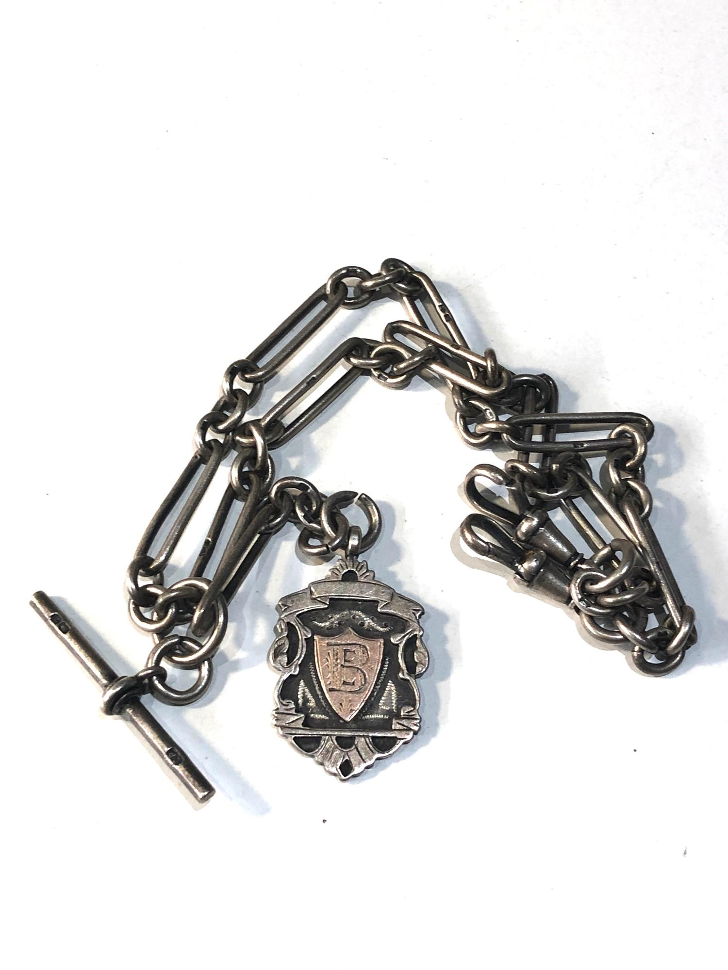 Antique fancy link silver double Albert watch chain and fob weight 45g - Image 4 of 4