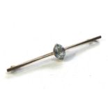 Antique 9ct gold and aquamarine coloured stone bar brooch measures approx 61mm wide gem measures