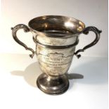 Large silver two handle trophy weight 450g measures approx height 21.5cm