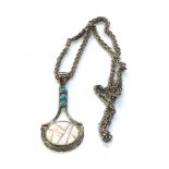 Vintage silver turquoise and stone set pendant and chain weight 42g