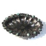 Vintage silver and turquoise stone set sweet dish hallmarked 925 measures approx 13.2cm by 10.5cm