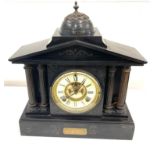 Antique slate mantle clock, with presentation plaque dated 1909, good overall age related