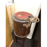 Antique inlaid round Gramophone measures approx 14" diameter 39" tall in need of restoration