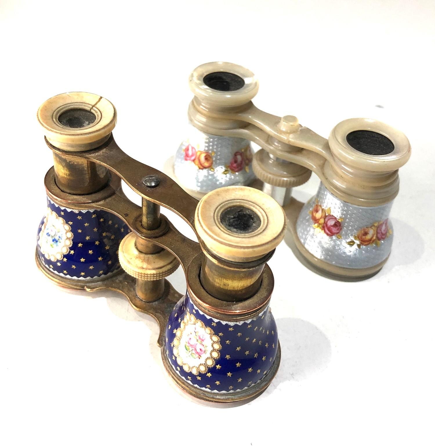 2 antique enamel opera glasses age related wear and damage as shown please see images for details as