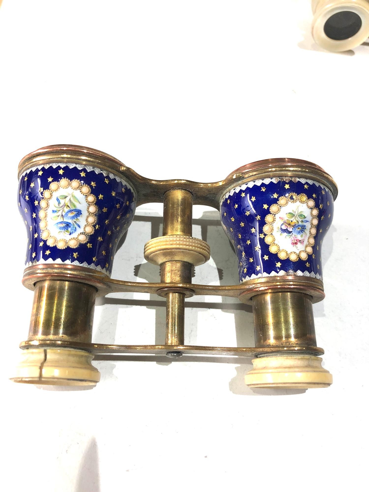 2 antique enamel opera glasses age related wear and damage as shown please see images for details as - Image 3 of 10