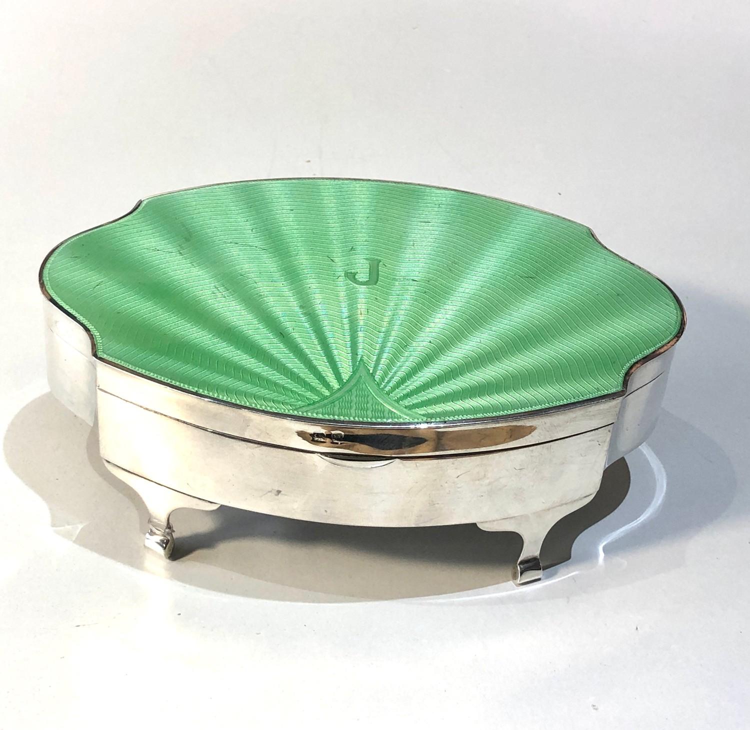 Fine large silver and enamel lid jewellery box Birmingham silver hallmarks measures approx 15cm by