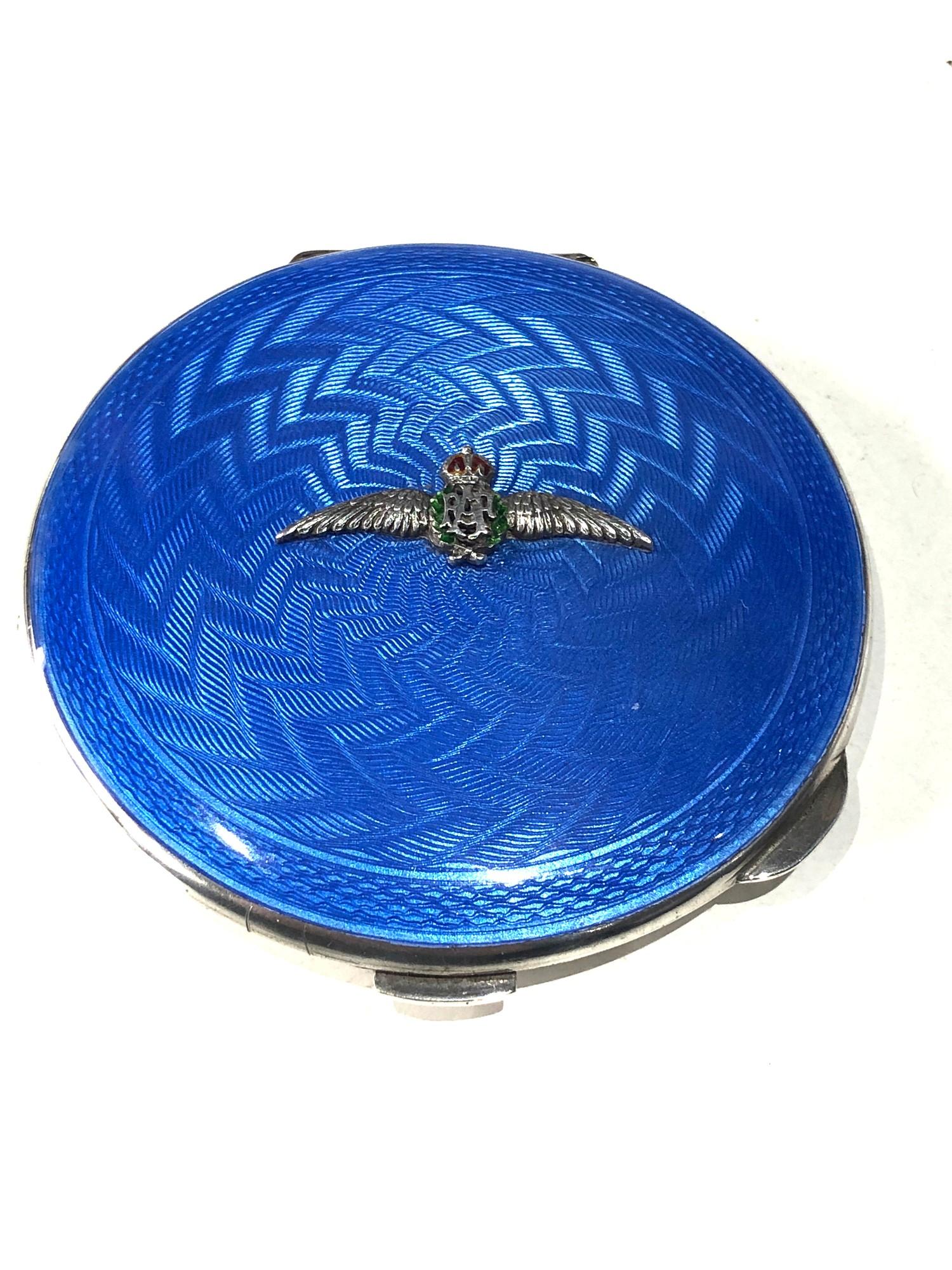 Fine Vintage silver and enamel R.A.F compact enamel in good condition interior glass cracked
