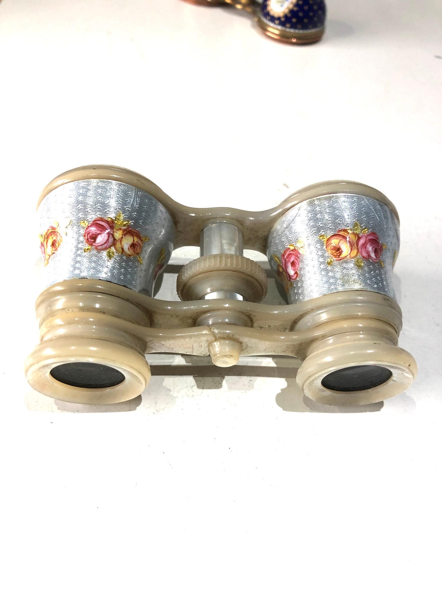 2 antique enamel opera glasses age related wear and damage as shown please see images for details as - Image 6 of 10