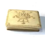 Antique Georgian carved dieppe ivory needle box fitted interior case measures approx 6.5cm by 5cm