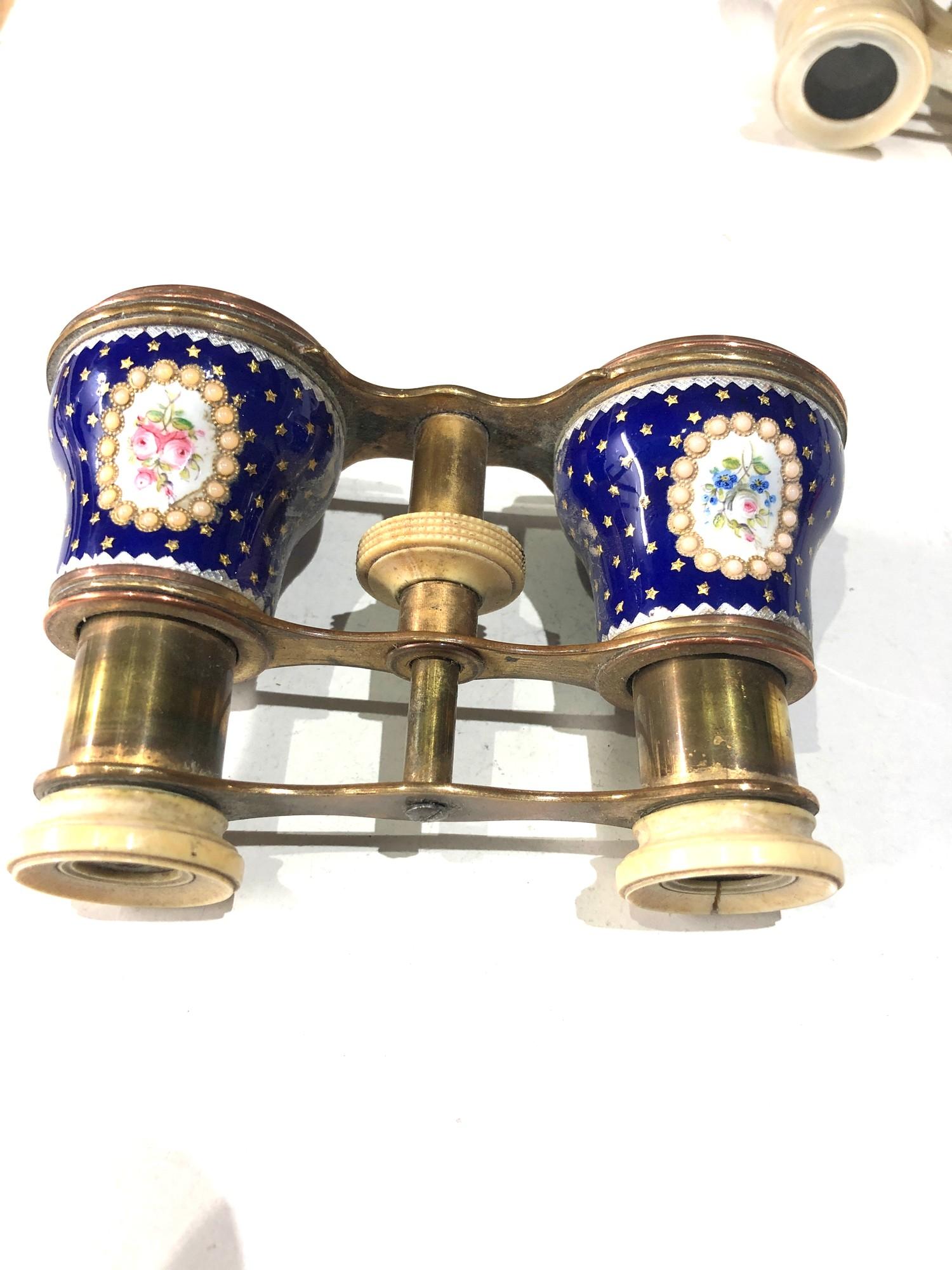 2 antique enamel opera glasses age related wear and damage as shown please see images for details as - Image 4 of 10