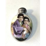 Antique Japanese painted perfume bottle measures approx 6cm by 3.5cm bottle in good condition silver