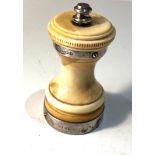 Antique silver & ivory pepper mill Birmingham silver hallmarks measures approx height 9cm in antique