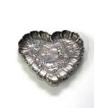 Antique heart shaped silver pin dish measures approx 11cm by 10cm weight 52g