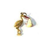 14ct gold enamel enamelled stork carrying baby charm (articulated) weight 2.9g