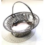 Georgian silver swing handle basket measures approx 14cm by 11cm height 5cm not including swing