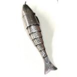Large antique silver articulated fish vinaigrette measures approx 10cm long head opens to reveal