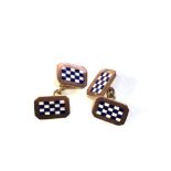 9ct gold antique enamel checker cufflinks weight 6.9g